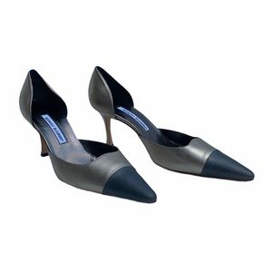 Manolo Blahnik Metallic Pointed Toe Open Side Heel